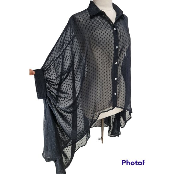 boohoo Women Sz 10 Boho Button Up Hight Low Blouse Black Chiffon No Camisole A6P - Picture 3 of 6